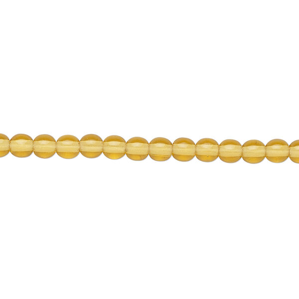Bead, Czech glass druk, transparent honey, 4mm round. Sold per 15-1/2" to 16" strand. image number 0