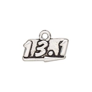 Charm, antique silver-finished "pewter" (zinc-based alloy), 18x9mm single-sided with "13.1" and arrow. Sold per pkg of 2.