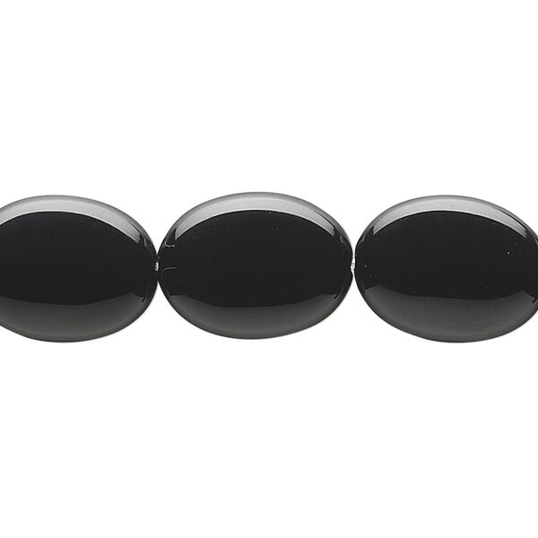 Black onyx 1pkg1, puffed oval bead 15.5-16 inch 16x12mm image number 0