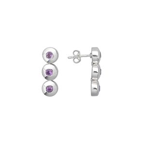 Earring, sterling silver and amethyst (natural), 3mm faceted round, 23x7mm. Sold per pair.