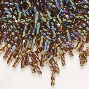 Bugle bead, Dyna-Mites™, glass, translucent rainbow brown, 6mm twisted. Sold per 1/2 kilogram pkg.