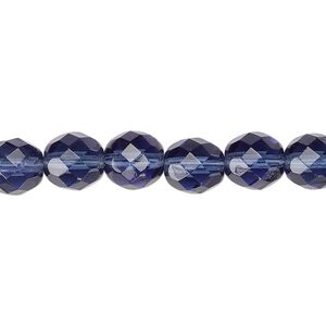 Bead, Czech fire-polished glass, Montana blue, 8mm faceted round. Sold per 15-1/2" to 16" strand, approximately 50 beads.