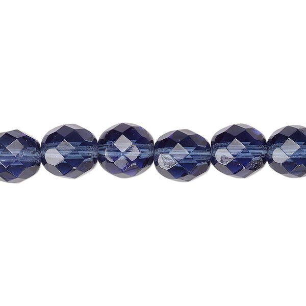 Bead, Czech fire-polished glass, Montana blue, 8mm faceted round. Sold per 15-1/2" to 16" strand, approximately 50 beads. image number 0