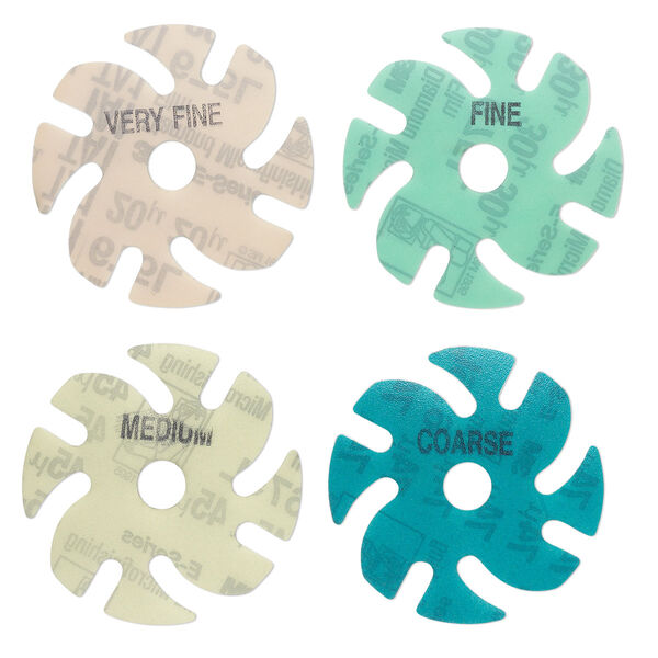 Abrasive disc, Ninja™ 3M™ Microfinishing, plastic, multicolored, 200-500 grit, 3-inch replacement abrasive disc for Jooltool™. Sold per pkg of 4. image number 0