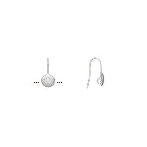Ear wire fishhook 1pkg10 silver-plated, 17mm / 8.5x8mm shell / hidden open loop, 21 gauge brass 5 pair