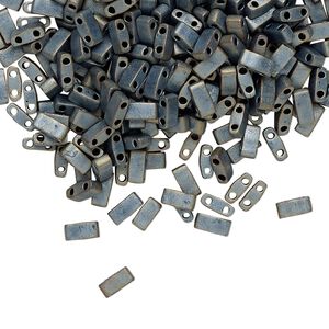 Seed bead, TILA®, glass, pkg/10g, 5x2.3mm half tila rectangle, opaque matte metallic silver grey, (HTL-2002).