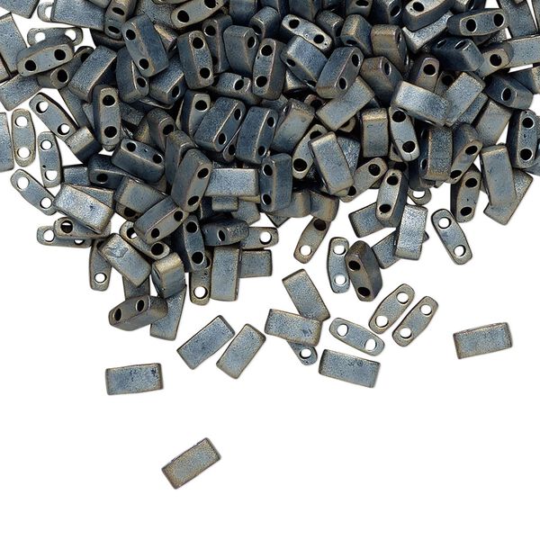 Seed bead, TILA®, glass, pkg/10g, 5x2.3mm half tila rectangle, opaque matte metallic silver grey, (HTL-2002). image number 0
