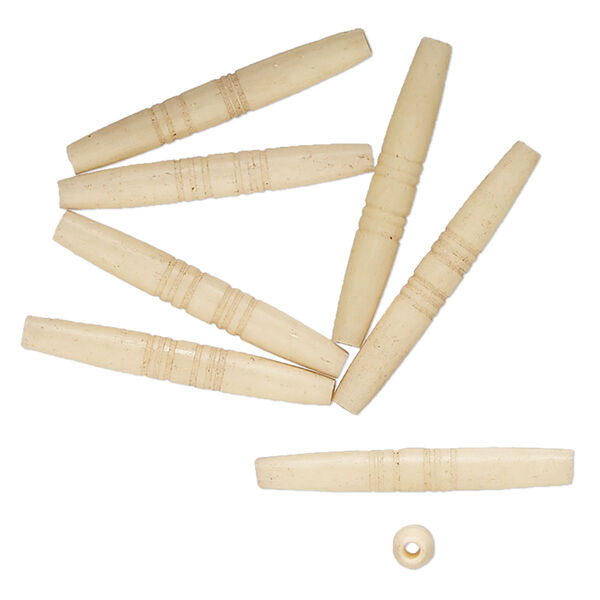 Bead, bone (dyed), tan, 36x5mm-35x4.5mm tube. Sold per pkg of 8. image number 0
