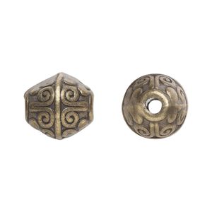Bead, antique brass-plated "pewter" (zinc-based alloy), 12x11mm bicone. Sold per pkg of 20.