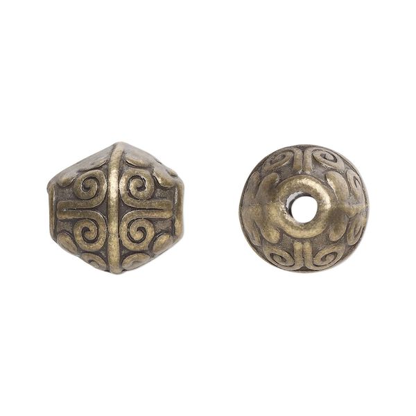 Bead, antique brass-plated "pewter" (zinc-based alloy), 12x11mm bicone. Sold per pkg of 20. image number 0