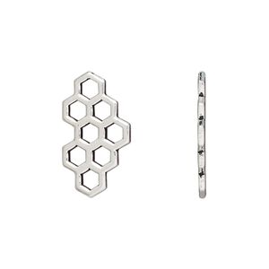 Connector, TierraCast®, antique silver-plated pewter (tin-based alloy), 20.5x11.5mm double-sided honeycomb with cutout design. Sold per pkg of 20.