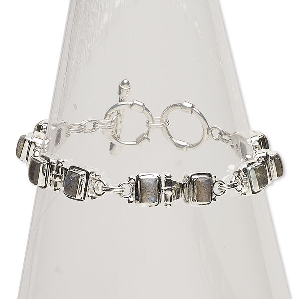 Bracelet, labradorite (natural) and sterling silver, 9x7mm rectangle, 7 inches with toggle clasp. Sold individually. image number 0