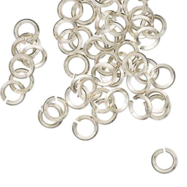 Jump ring, copper / zinc / nickel, nickel silver, 6mm hand-cut round diamond wire, 3.8mm inside diameter, 17 gauge. Sold per pkg of 50. image number 0