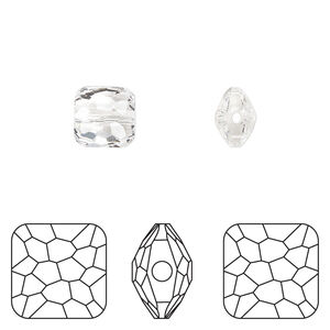 Bead 1pkg4 crystal clear, Crystal Passions® 8mm puffed square 5035