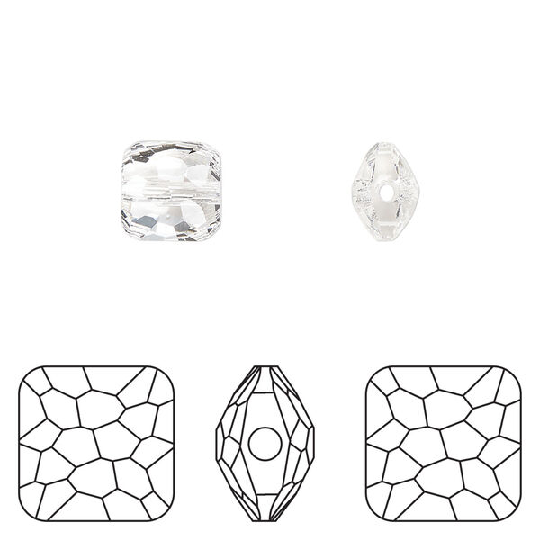 Bead 1pkg4 crystal clear, Crystal Passions® 8mm puffed square 5035 image number 0