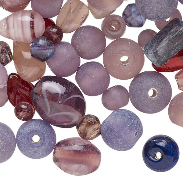Bead mix, lampworked glass, opaque and translucent multi-purple, 4-18x14mm mixed shapes. Sold per 3-ounce pkg, approximately 135 beads. image number 0