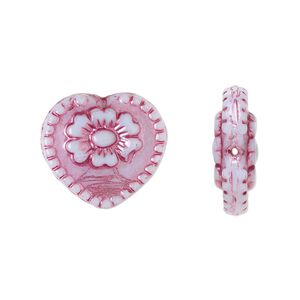 Bead, Preciosa Czech pressed glass, opaque light blue, dark pink finish, 18x17mm heart. Sold per pkg of 5.