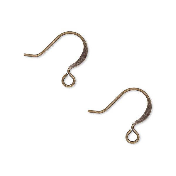 Ear wire, antique gold-plated brass, 16mm flat fishhook with open loop, 21 gauge. Sold per pkg of 50 pairs. image number 0