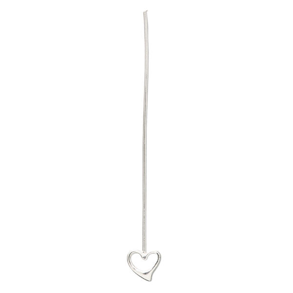 Head pin, sterling silver, 2-1/4 inches with 8mm open heart, 20 gauge. Sold per pkg of 2. image number 0