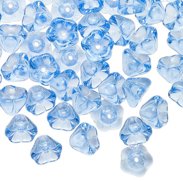 Bead 1pkg80, Czech pressed glass, sapphire blue, 8.5x6.5mm flower. image number 0