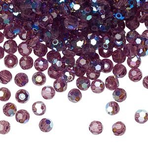 Bead 24pk amethyst AB, Preciosa Czech crystal 4mm round