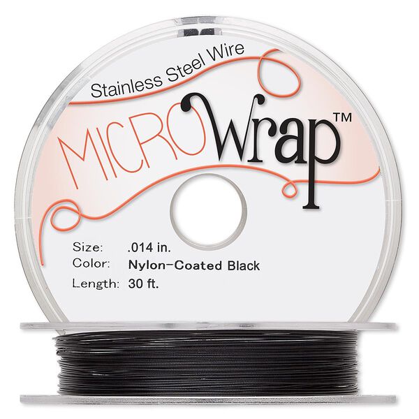 Wire, MICROWrap™, nylon-coated stainless steel, black, 1 strand, 0.014-inch diameter. Sold per 30-foot spool. image number 0