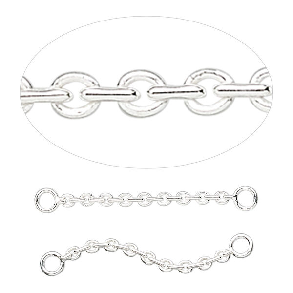 Extender chain, sterling silver, 2mm cable with 2 loops, 1-1/4 inches. Sold per pkg of 2. image number 0