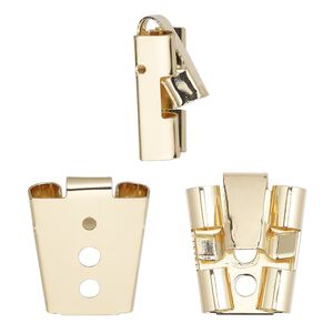 Bolo slide, gold-finished brass, 26x22mm squeeze-action. Sold individually.