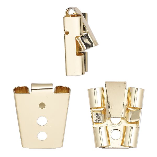 Bolo slide, gold-finished brass, 26x22mm squeeze-action. Sold individually. image number 0