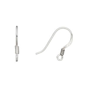 Ear wire fishhook 1pkg40 silver-plated, 17mm flat / 3mm coil / open loop, 20 gauge copper 20 pair