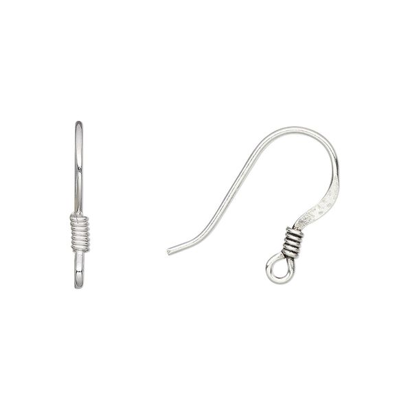 Ear wire fishhook 1pkg40 silver-plated, 17mm flat / 3mm coil / open loop, 20 gauge copper 20 pair image number 0