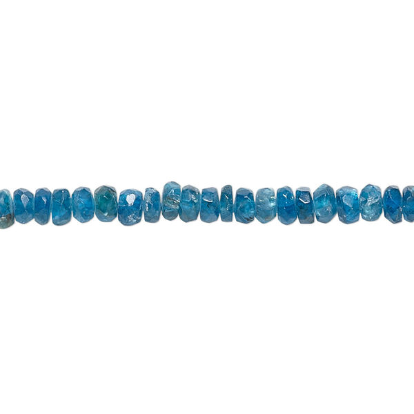 Bead, blue apatite (natural), 3x2mm-4x3mm hand-cut faceted rondelle, C grade, Mohs hardness 5. Sold per 14-inch strand. image number 0