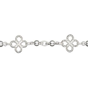 Chain 1pkg1 silver-plated beaded & clover, 3mm / 8mm filigree, brass 5 foot unfinished