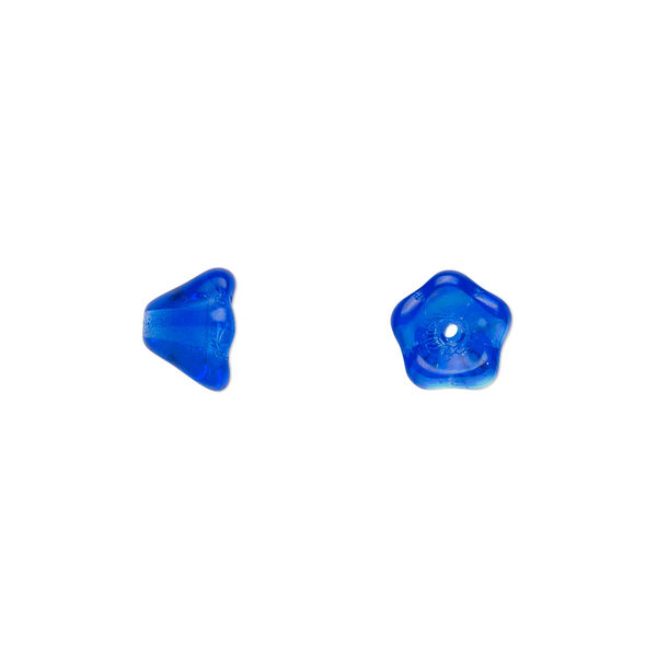 Bead, Czech pressed glass, light cobalt AB, 8.5x6.5mm flower. Sold per 15-1/2" to 16" strand, approximately 80 beads. image number 0
