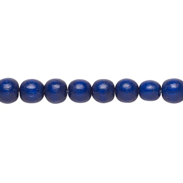 Bead 1pkg1, Taiwanese cheesewood (dyed / waxed), navy blue, 5-6mm round, 15-1/2 to 16 inches. image number 0