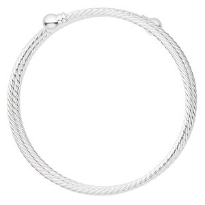 Bracelet, bangle, silver-plated brass, 3.5mm twisted wire with 8mm threaded ball end, adjustable from 9 to 9-1/2 inches. Sold individually.