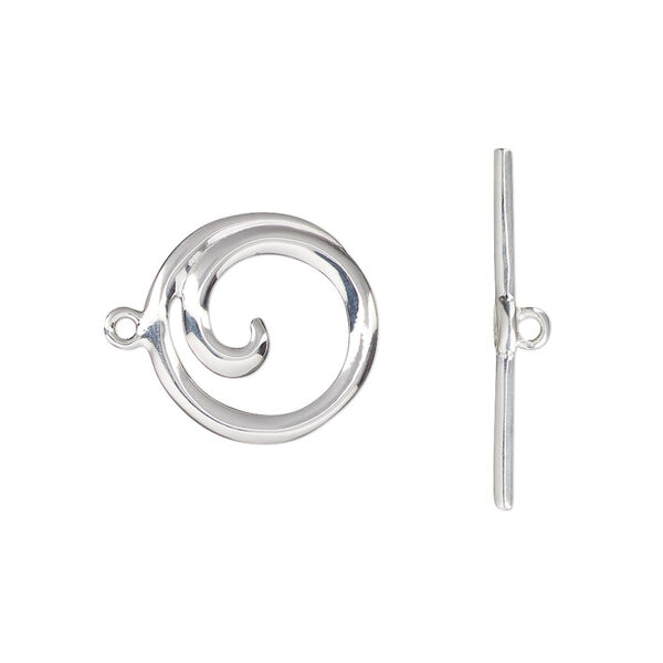 Clasp, toggle, sterling silver, 15mm with round swirl design. Sold individually. image number 0