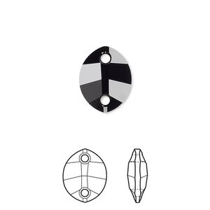 Sew-on 2pk jet, Crystal Passions® 14x11mm pure leaf 3224