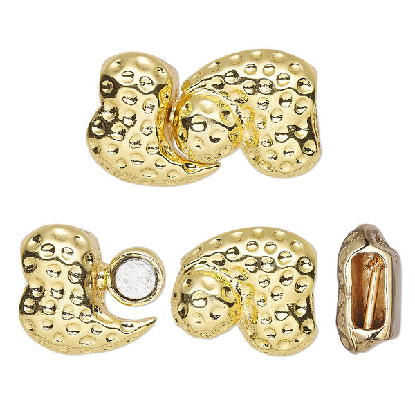 Clasp, magnetic, gold-plated "pewter" (zinc-based alloy), 24x14mm hammered freeform with (2) 7.2x3mm glue-in end caps. Sold individually. image number 0
