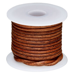 Cord, leather (dyed) 1pkg5yd, antique rust, 2mm round, per spool.