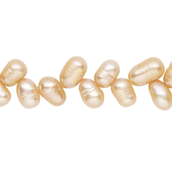 Pearl, cultured freshwater (natural), peach, 8x5mm-10x6mm herringbone-drilled rice with 0.4-0.6mm hole, D grade, Mohs hardness 2-1/2 to 4. Sold per 14-inch strand. image number 0