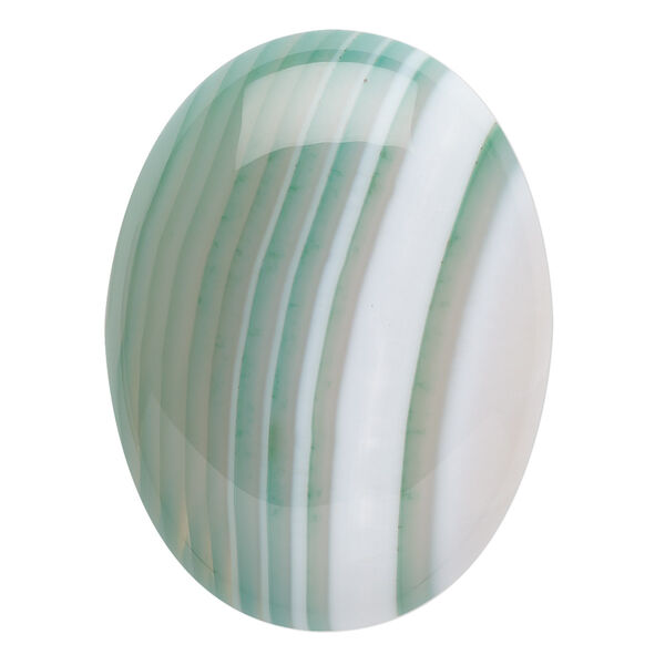 Cabochon, striped green agate (dyed), 40x30mm calibrated oval, B grade, Mohs hardness 6-1/2 to 7. Sold individually. image number 0