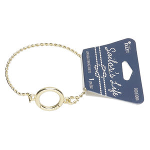 Bracelet, bangle 1pkg1, gold-finished brass and steel, 7 inches with 2.5mm twisted band and 22mm round hinged clasp.