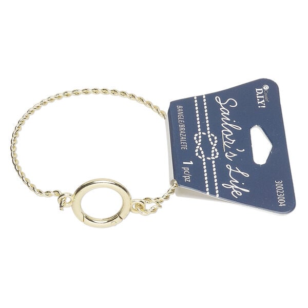 Bracelet, bangle 1pkg1, gold-finished brass and steel, 7 inches with 2.5mm twisted band and 22mm round hinged clasp. image number 0