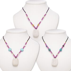 Multi-gemstone / acrylic / glass 1pkg3, barrel pendant necklace mix continuous loop 20-24 inch 39x28mm-40x29mm