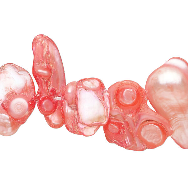 Pearl 1pkg1 freshwater, top-drilled baroque, 15 inch watermelon 14x7mm-33x13mm cultured image number 0