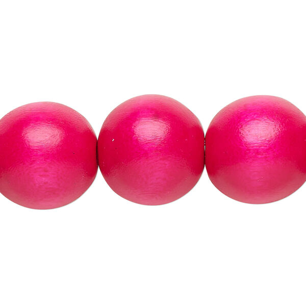 Bead, Taiwanese cheesewood (dyed / waxed), dark pink, 15-16mm round. Sold per 15-1/2" to 16" strand. image number 0