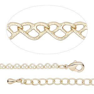 Chain 1pkg1 heart, 2.6mm / lobster claw clasp, gold-finished brass 18 inch