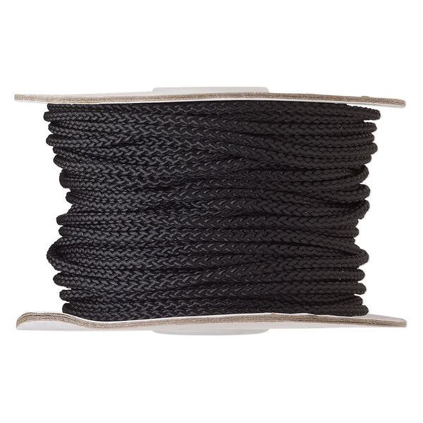 Cord, nylon, black, 3mm round. Sold per 100-foot spool. image number 0