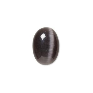 Cabochon, cat's eye glass (fiber optic glass), black, 18x13mm calibrated oval, quality grade. Sold per pkg of 6.